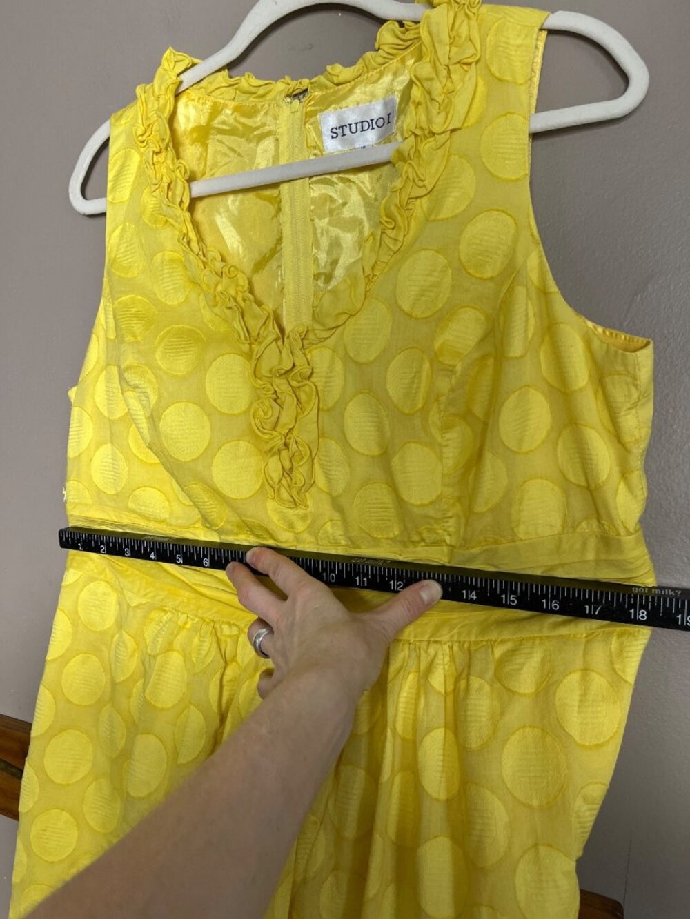 Bright Yellow Dress Fit Flare Retro 50s Twee Wedding Guest Brunch Casual Wom 16 - Picture 5 of 10